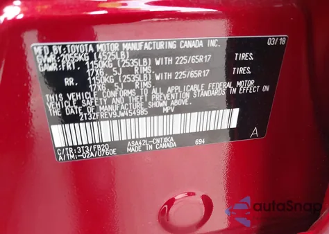 2018 Toyota Rav4 Le from USA, damaged, VIN 2T3ZFREV9JW454985